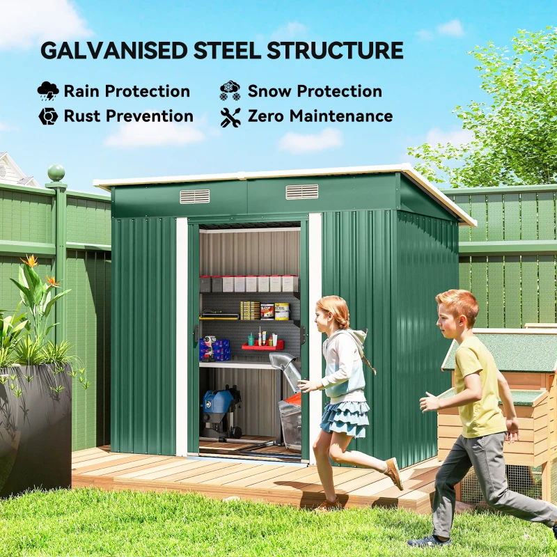 Outsunny 7'x 4' Metal Patio Storage Shed Garden Lockable Shed Tool Utility Storage Unit, Green