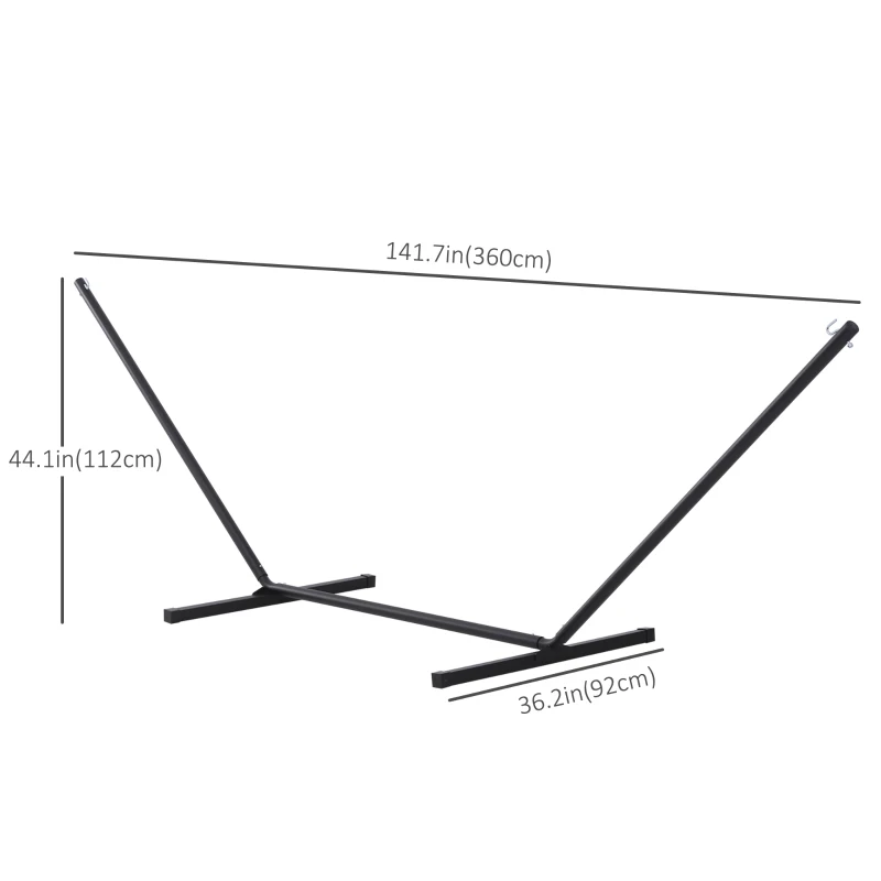 Outsunny 11.8'L Hammock Stand Extra Long Heavy Duty Straight Pole Day Bed Swing Metal Frame Simple Set Up Garden Outdoor Camping Picnic Use Black