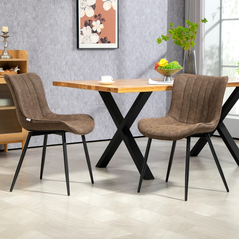HOMCOM Dining Chairs Set of 2, PU Leather Upholstered Kitchen Chairs with Backrest and Steel Legs, Brown