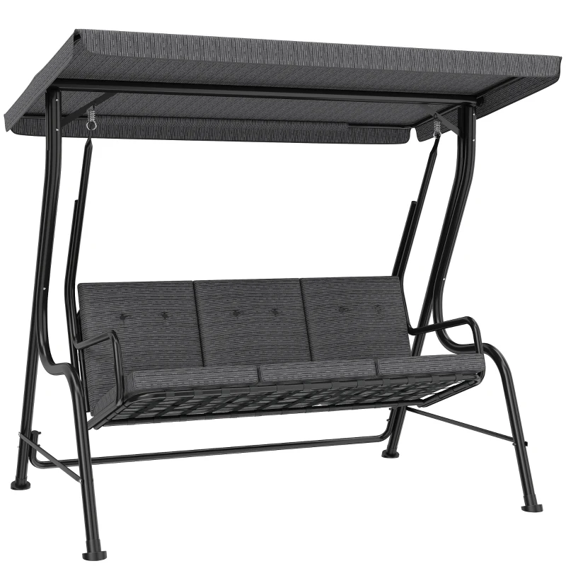 Outsunny 3-Person Porch Swing Chair, Patio Swing Bench with Adjustable Canopy, Removable Thicken Cushion, Black