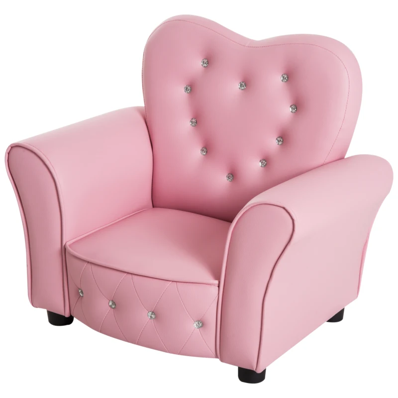 Qaba Kids Mini Princess Sofa Toddler Chair Children Upholstered Tufted Armchair Activity Couch Reclining Seat Boys Girls Furniture Pink
