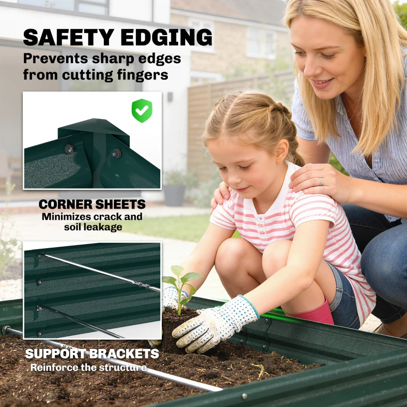 Outsunny 8 x 4 x 1ft Galvanized Raised Garden Bed, Reinforced Outdoor Planter Box with Open Bottom, Green
