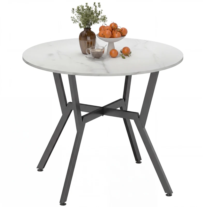 HOMCOM 35" Round Dining Table, Modern Dining Room Table with Steel Frame, Space Saving Small Kitchen Table, White Marble