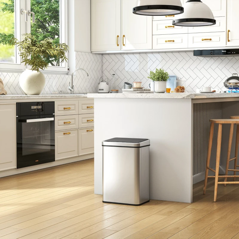 HOMCOM 10.6 Gallon Automatic Garbage Can with Soft-Close Lid, Touchless Trash Can with Fingerprint Resistant Stainless Steel