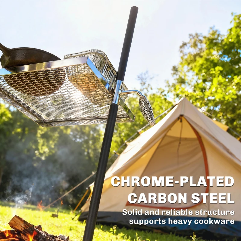 Outsunny Swivel Campfire Grill, 360° Adjustable Heavy Duty Chrome-Plated Steel Campfire Cooking Grate, Silver