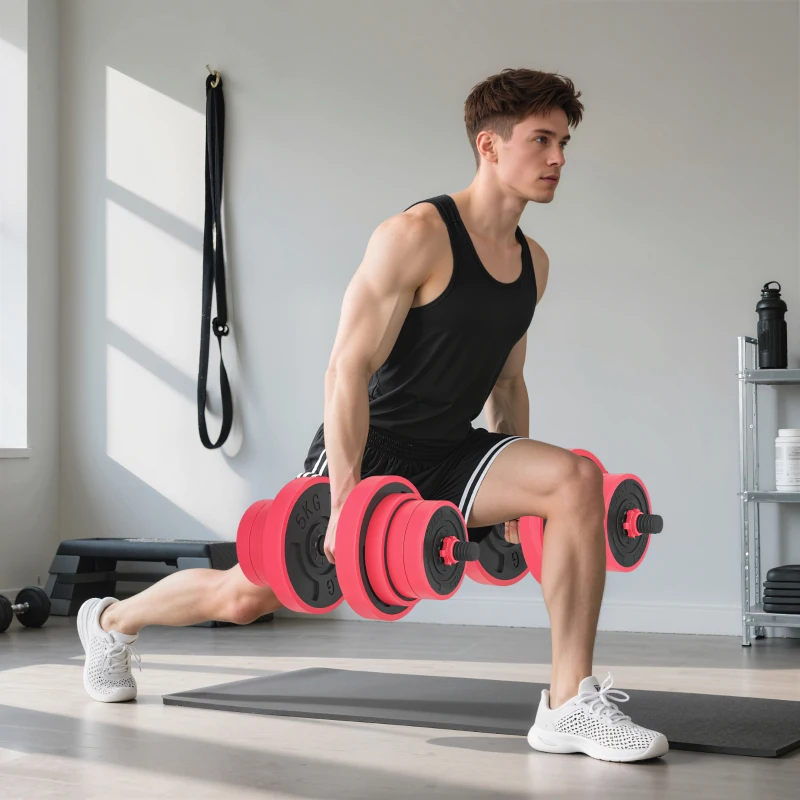 Soozier 88lbs 4-in-1 Adjustable Weight Dumbbell Set, Barbell, Kettlebell, Push Up Stand, Red