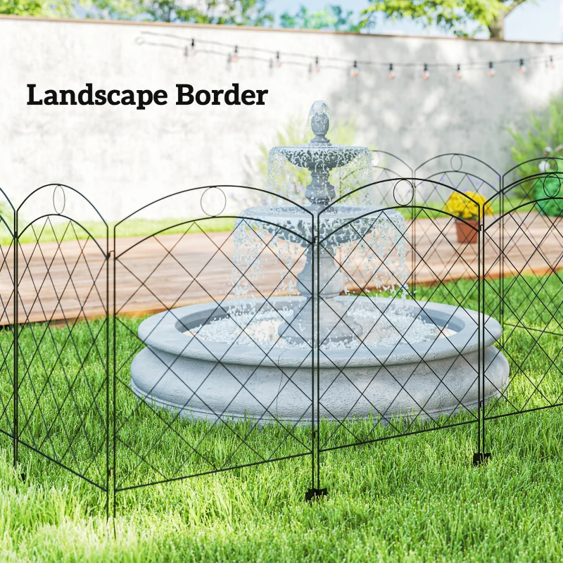 Outsunny 4 Pack Garden Fencing for Yard, Decorative Fence Panels as Animal Barrier and Flower Edging, Circle, Black
