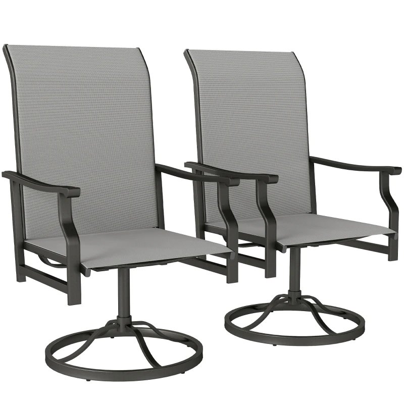 Outsunny Patio Swivel Chair Set of 2, Swivel Rocker Outdoor Chairs with High Back, for Lawn Garden Backyard Deck, Light Grey