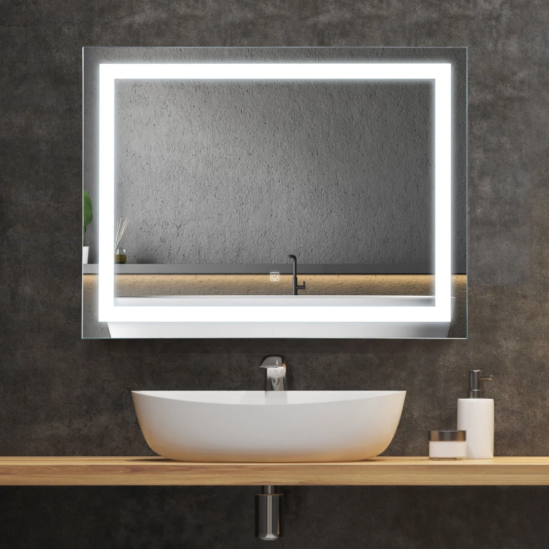 HOMCOM 24 x 32 Inch LED Bathroom Mirror Wall Mounted Vanity Lighted Illuminated Mirror with with Touch Switch, Vertical Outline LEDs