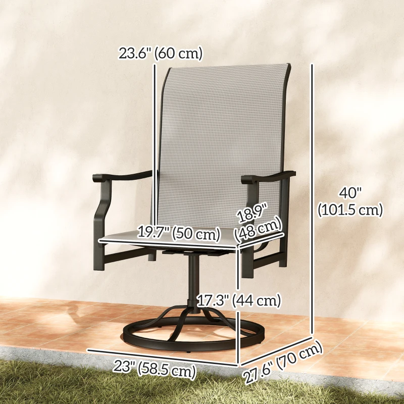 Outsunny Patio Swivel Chair Set of 2, Swivel Rocker Outdoor Chairs with High Back, for Lawn Garden Backyard Deck, Light Grey