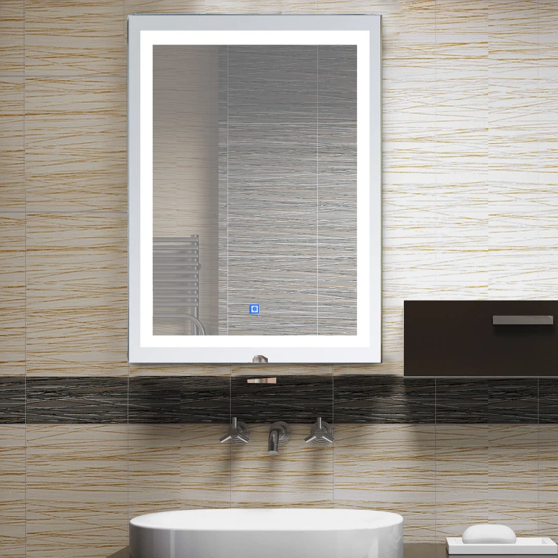 HOMCOM 28 x 36 Inch LED Bathroom Mirror Wall Mounted Vanity Lighted Illuminated Mirror with with Touch Switch, Vertical Outline LEDs