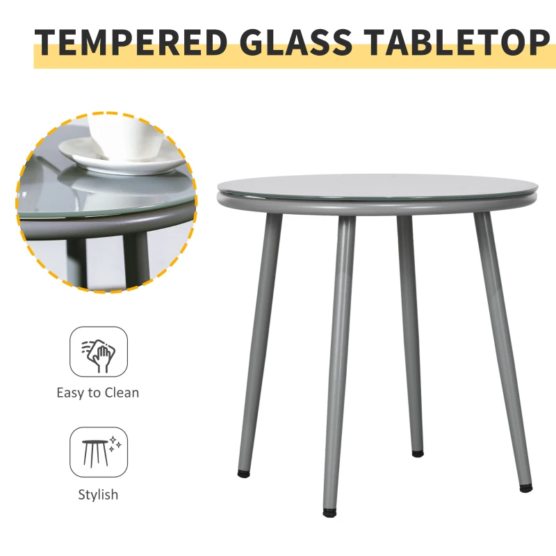 Outsunny 3-Piece Rattan Bistro Set, Garden Seating Group with 2 Armchairs and Coffee Table, Balcony Furniture Set, Grey