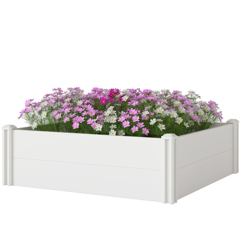 Outsunny Vinyl Raised Garden Bed Kit, 3 x 3 x 1ft Modular Elevated Garden Box with Slotting Legs and Open Bottom, White