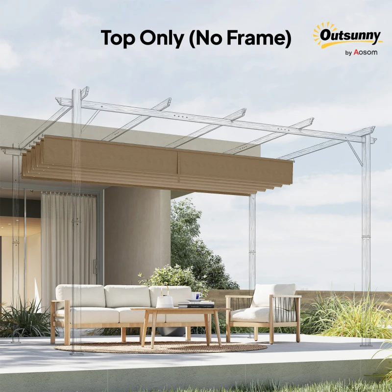 Outsunny 8.2' x 8.4' Retractable Pergola Canopy Replacement for 10' x 10' Frame, Pergola Cover Replacement (Cover Top Only), Tan
