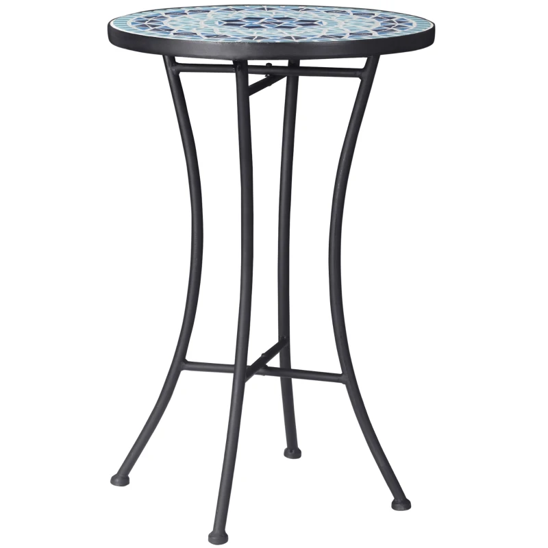 Outsunny Mosaic Patio Table, Round Coffee Table with Metal Frame, Garden Furniture for Outdoor, Poolside, Blue