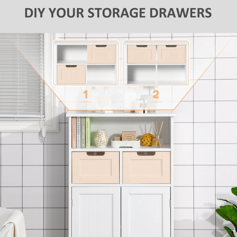 kleankin Freestanding Bathroom Cabinet with Adjustable Shelf and Drawers, Small Cabinet for Bathroom, Living Room, White