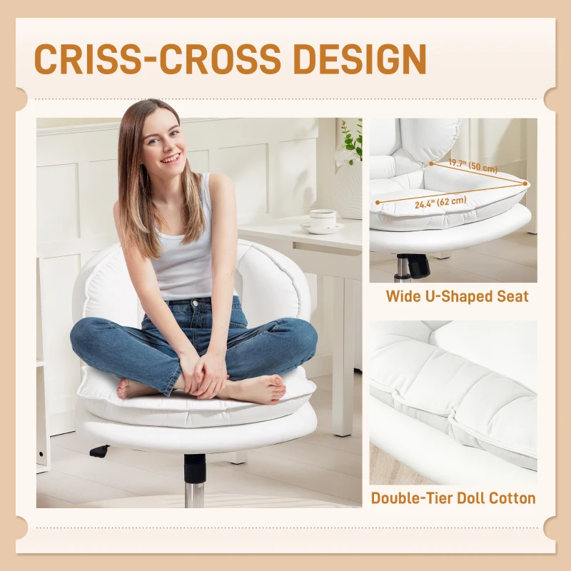 HOMCOM Criss Cross Chair, Swivel Wide Office Chair with Leathaire Upholstery, Tilting, No Arm, White