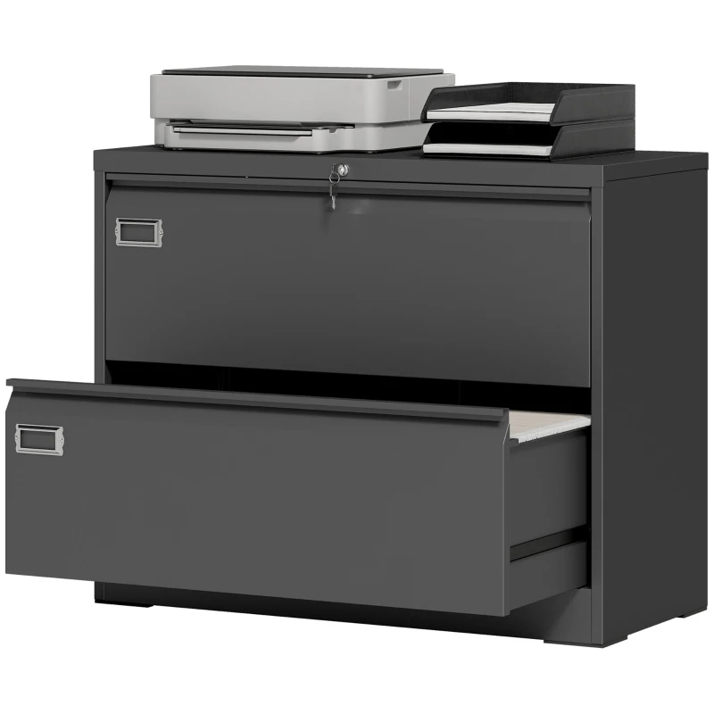 HOMCOM Lateral Filing Cabinet with 2 Drawers, Lockable Steel File Cabinet for A4/Letter/Legal Size Files, Black