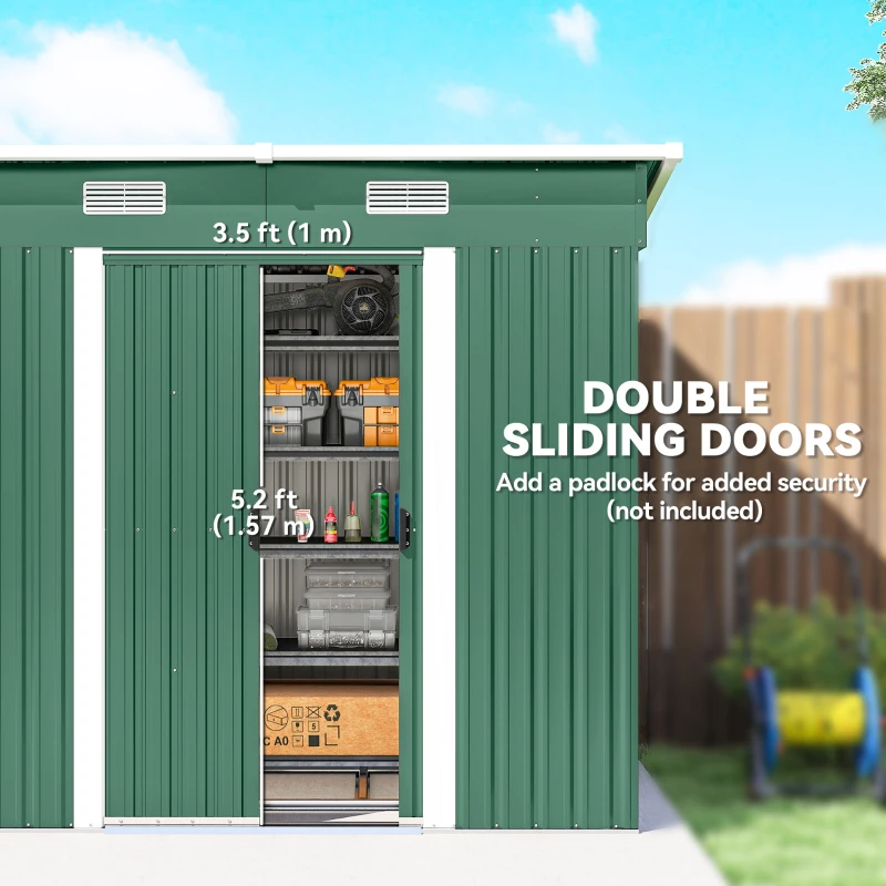 Outsunny 7'x 4' Metal Patio Storage Shed Garden Lockable Shed Tool Utility Storage Unit, Green