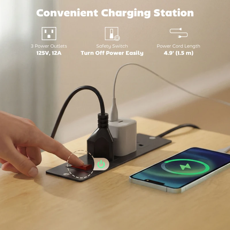 HOMCOM Farmhouse Kitchen Island Cart with Power Outlet and Soft-Close Doors, 49" Kitchen Island with 3 Drawers, Black