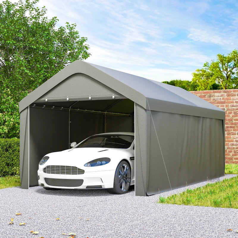 Outsunny Carport, 10 x 20 ft Portable Garage with 2 Roll-Up Doors and Removable Sidewalls for Car, Truck, Boat, Light Grey