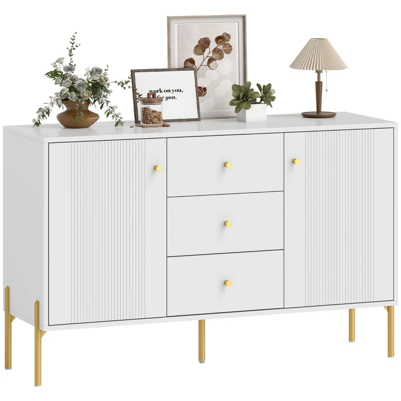 HOMCOM Buffet Cabinet, Modern Sideboard with 3 Soft-Close Drawers and 2 Adjustable Shelves for Living Room, Kitchen, White