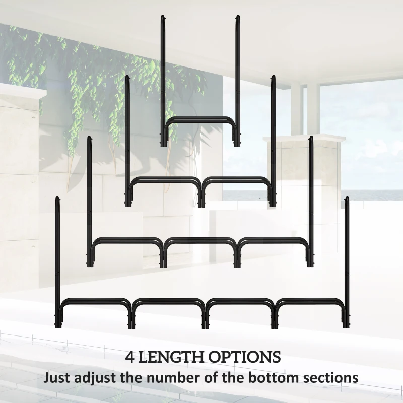 Outsunny 8ft Outdoor Firewood Rack with Cover, Adjustable Wood Storage Holder, Indoor Outdoor Log Rack, Black