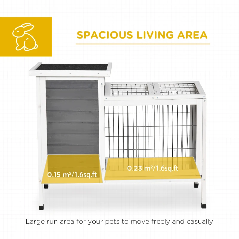 PawHut Outdoor Rabbit Hutch Wooden Bunny Hutch Rabbit Litter Box with Run,Open Roof, 36.25"L x 20"W x 30"H, Grey/White