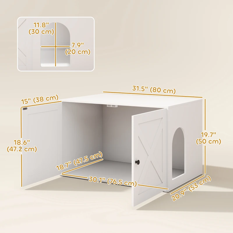 PawHut Cat Litter Box Enclosure with Double Doors, Handles, Fit Most of Cat and Litter Box, 31.5" x 21" x 20", White