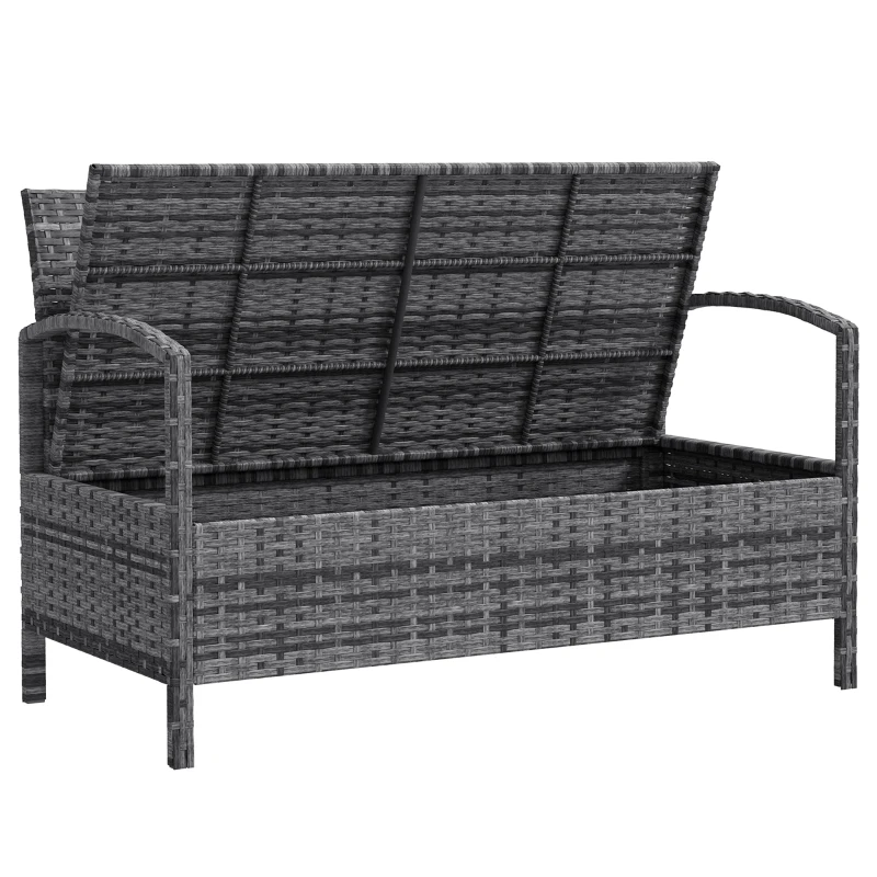 Outsunny 33 Gallon Outdoor Storage Bench, Wicker Deck Box Patio Bench Seat with Cushion, Grey
