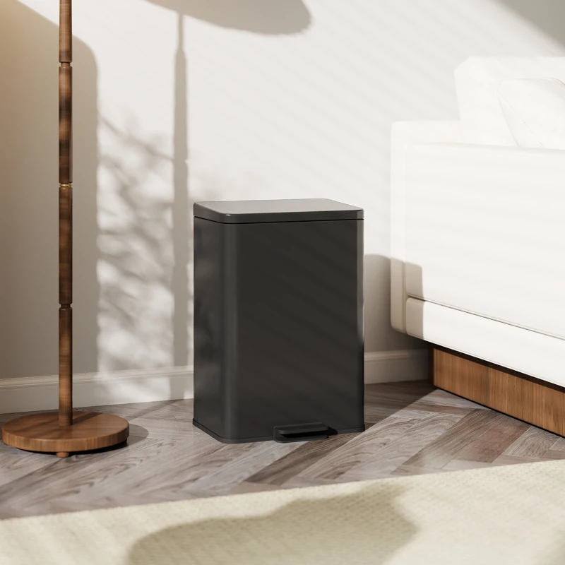 HOMCOM 5.3 Gallon/20 L Garbage Bin with Soft Close Lid, Trash Can with Removable Inner Bucket for Kitchen, Office, Matte Black