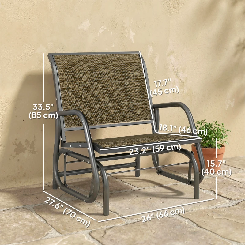 Outsunny Patio Glider Outdoor Glider Chair with Breathable Mesh Seat & Backrest, Armrests and Metal Frame, Light Mixed Brown