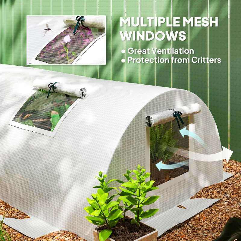 Outsunny Portable Mini Greenhouse, Tunnel Growing Tent with 5 Mesh Windows and Steel Frame,10' x 3' x 2', White