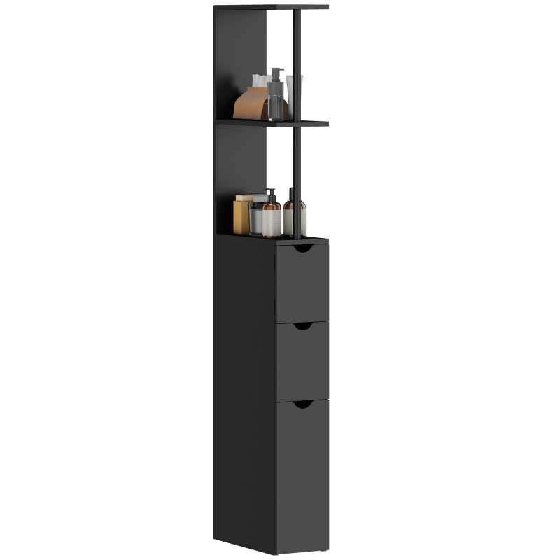 HOMCOM Tall Bathroom Storage Cabinet, Narrow Bathroom Cabinet with Drawers and Open Shelves for Small Spaces, Black