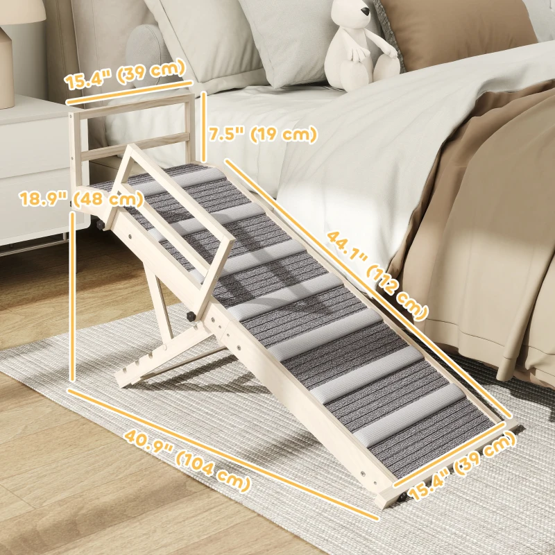 PawHut Dog Ramp, Folding Pet Ramp, 4 Adjustable Height from 15" to 19", Pet Stairs with Side Rails for Small to Large Dogs