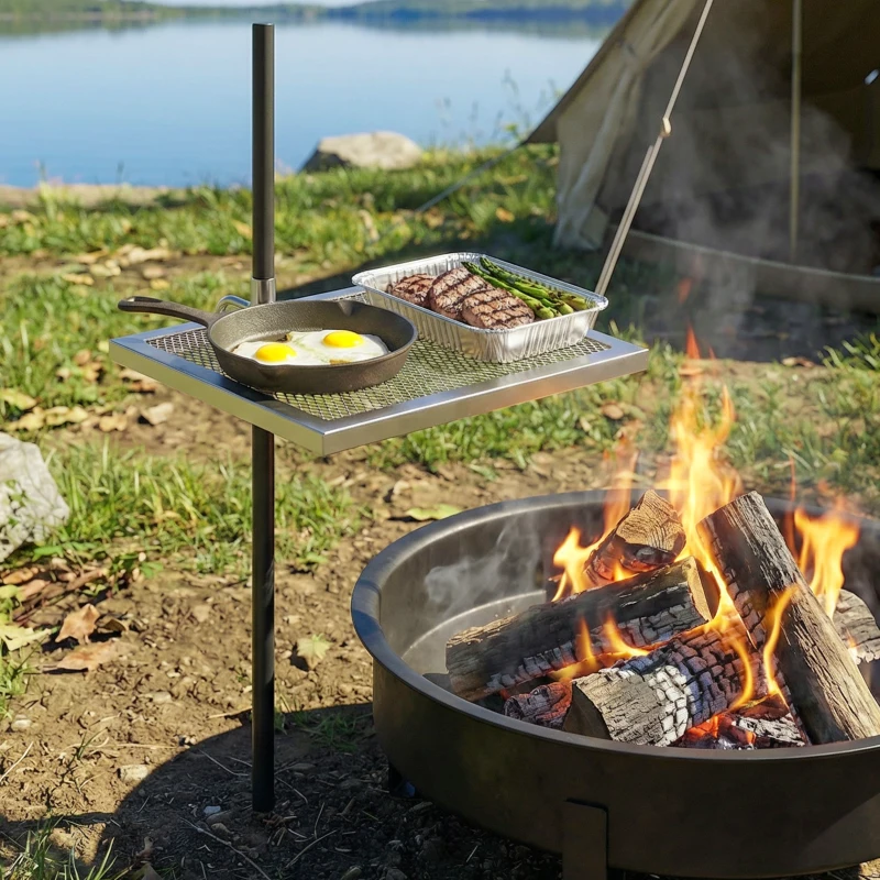 Outsunny Swivel Campfire Grill, 360° Adjustable Heavy Duty Chrome-Plated Steel Campfire Cooking Grate, Silver