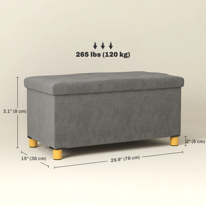 HOMCOM Storage Ottoman Bench, Velvet Upholstered Foldable Ottoman Footrest, Foot Stool with Wood Legs for Living Room, Bedroom