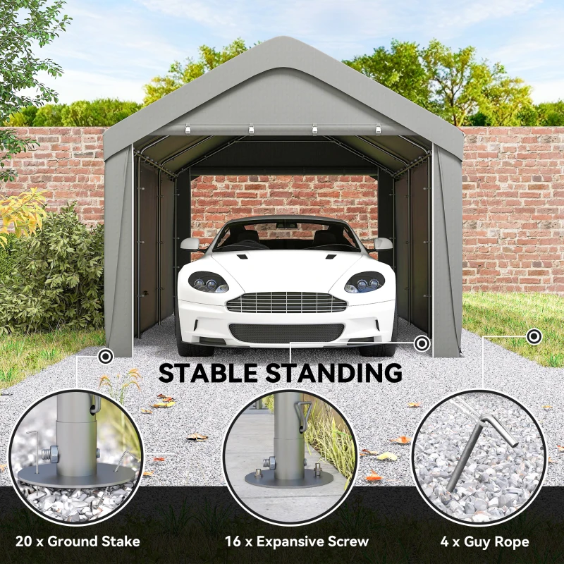 Outsunny Carport, 10 x 20 ft Portable Garage with 2 Roll-Up Doors and Removable Sidewalls for Car, Truck, Boat, Light Grey