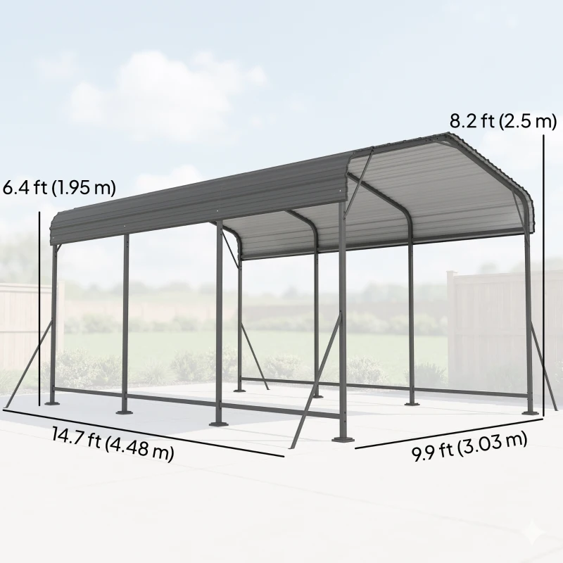 Outsunny 10 x 15FT Metal Carport, Heavy-Duty Carport Canopy with Reinforced Frame & Galvanized Steel Roof, Dark Grey