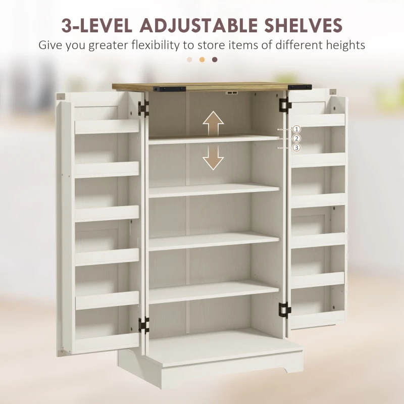 HOMCOM Farmhouse Kitchen Pantry Storage Cabinet, Kitchen Pantry Cabinet with Doors and Adjustable Shelves, Cream White