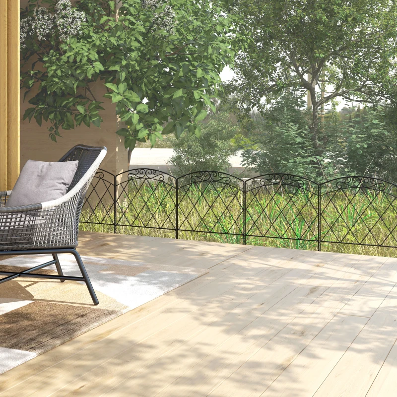 Outsunny 5 Pack Garden Fencing for Yard, Decorative Fence Panels as Animal Barrier and Flower Edging, Swirls Black