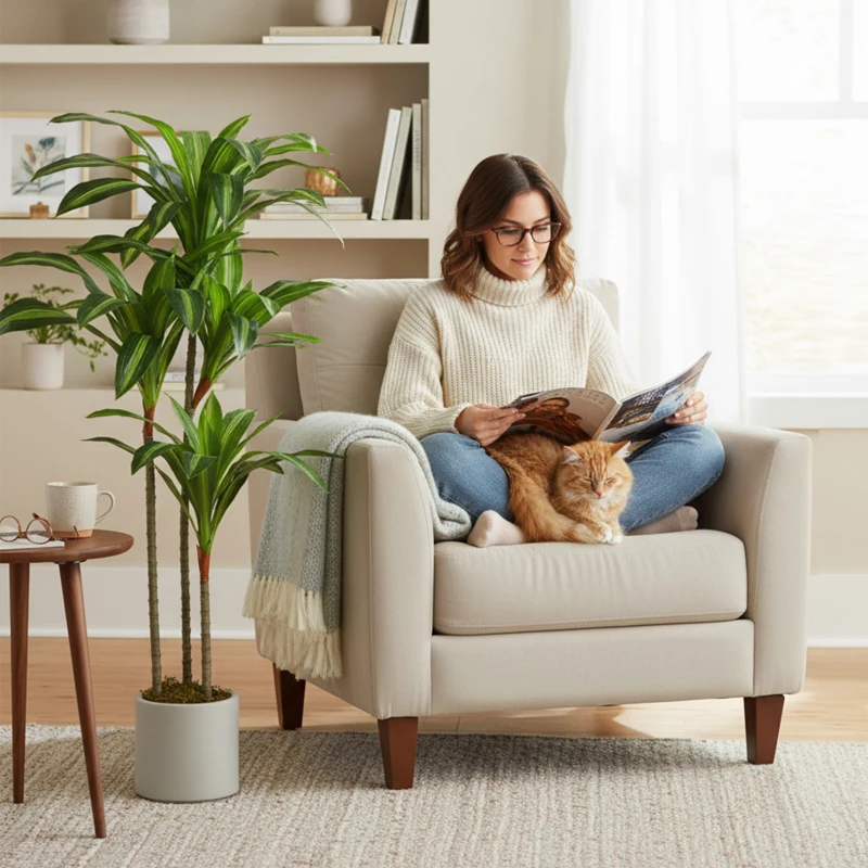 HOMCOM 4FT Dracaena Fake Plant, Artificial Plant with Bendable Trunks for Home Office Decor, Green