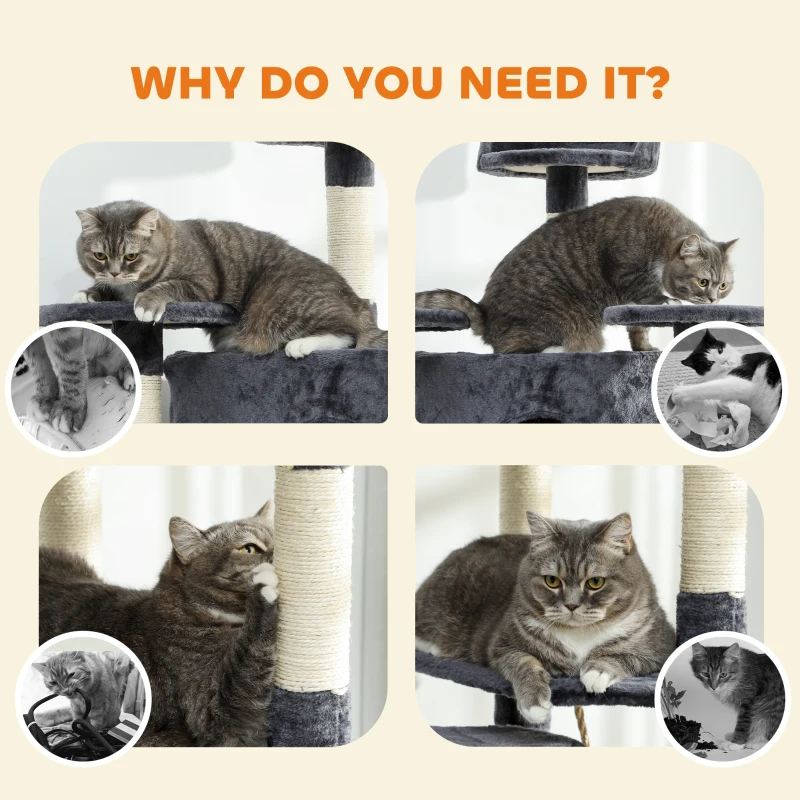 PawHut 79" Scratching Kitten Tree Condo Kitten Scratch Activity Center Toys Dark Grey