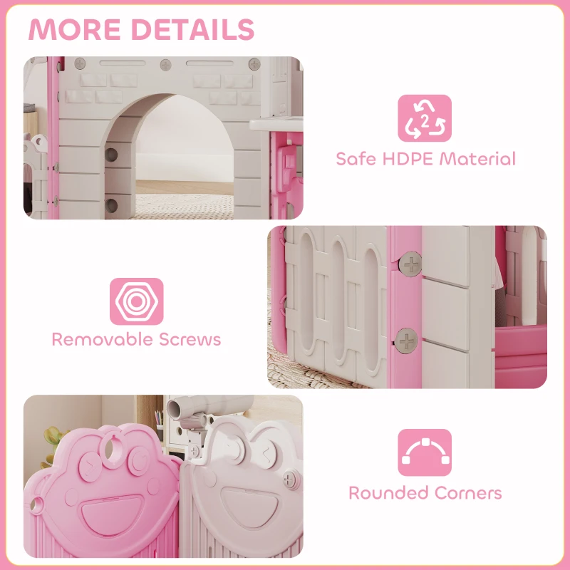 Qaba 7-in-1 Toddler Slide, Kids Slide Climber Playset with Playhouse and Basketball Hoop for 1-4 Years, Pink