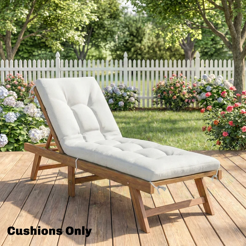 Outsunny Patio Lounge Chair Cushion, UV50+ Chaise Lounge Chair Cushion with Securing Straps for Patio, 78 x 25.6 inch, Cream White
