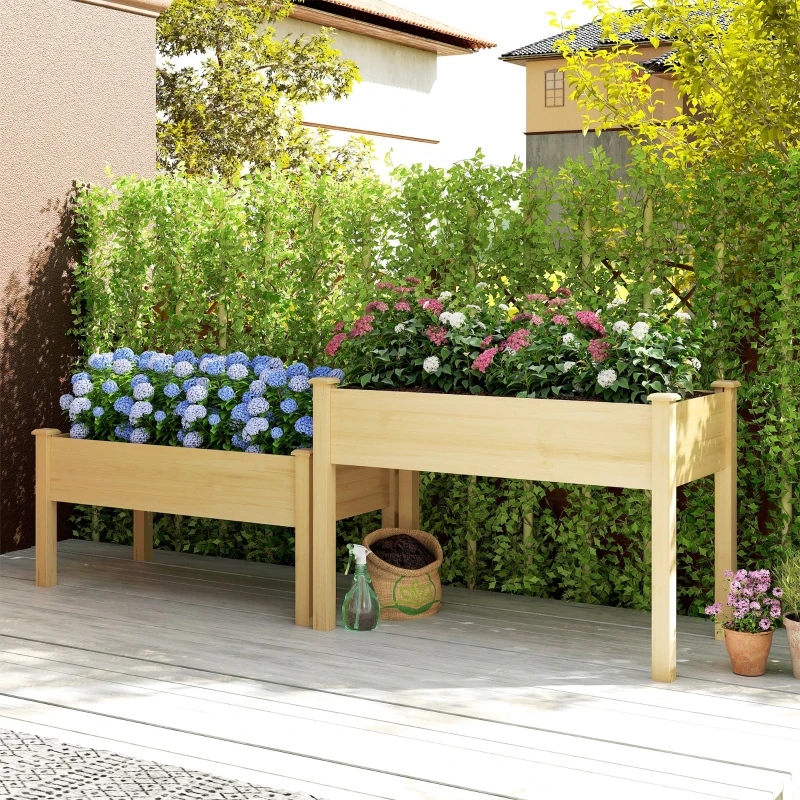 Outsunny 2 Tiers Wood Plant Raised Bed Flower Vegetable Herb Grow Box Stand Garden  Step Planter Stand Free Combination Natural