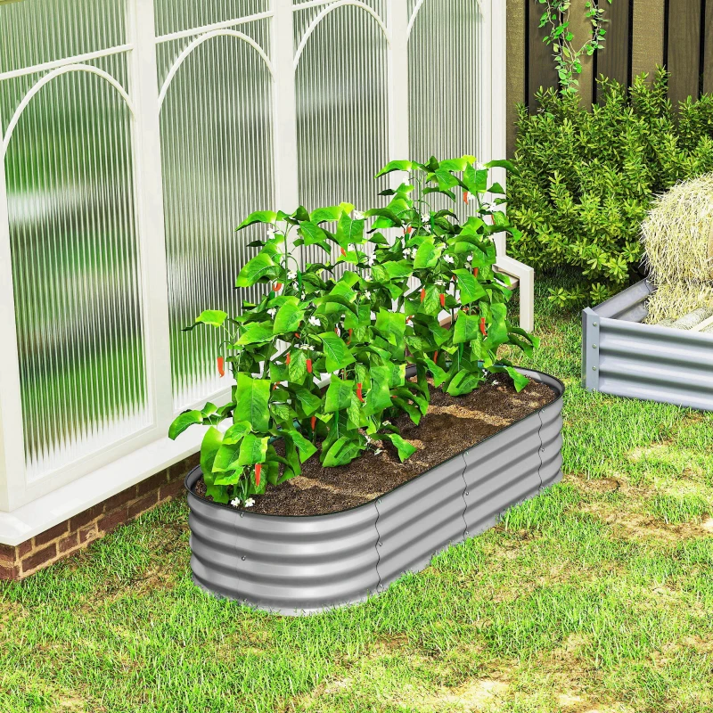 Outsunny 4.9 x 2 x 1ft Galvanized Raised Garden Bed Kit, Metal Planter Box with Safety Edging, Silver
