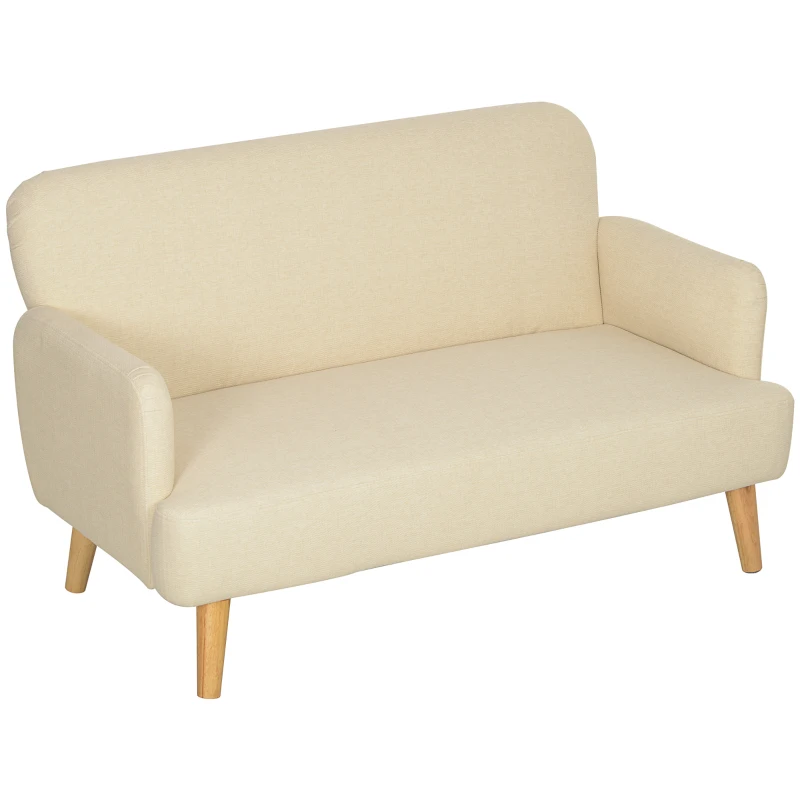 HOMCOM Velvet Feel Fabric 2 Seater Sofa, Small Sofa Loveseat with 8.3" Thick Padding and Wood Legs, Cream White