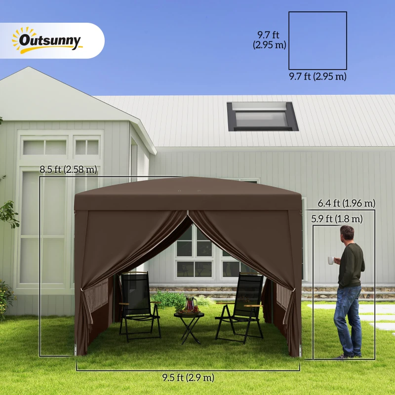 Outsunny 10'x10' Outdoor Pop Up Party Tent Wedding Gazebo Canopy with Carrying Bag (Coffee)