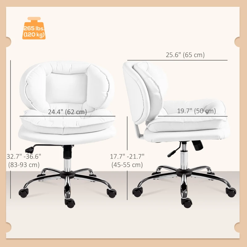 HOMCOM Criss Cross Chair, Swivel Wide Office Chair with Leathaire Upholstery, Tilting, No Arm, White
